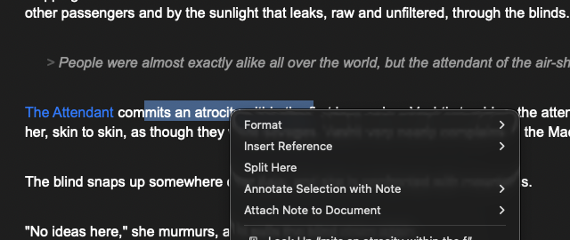 Right-clicking a selection: Annotate Selection with Note