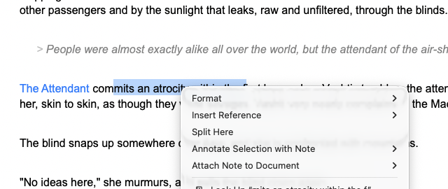 Right-clicking a selection: Annotate Selection with Note