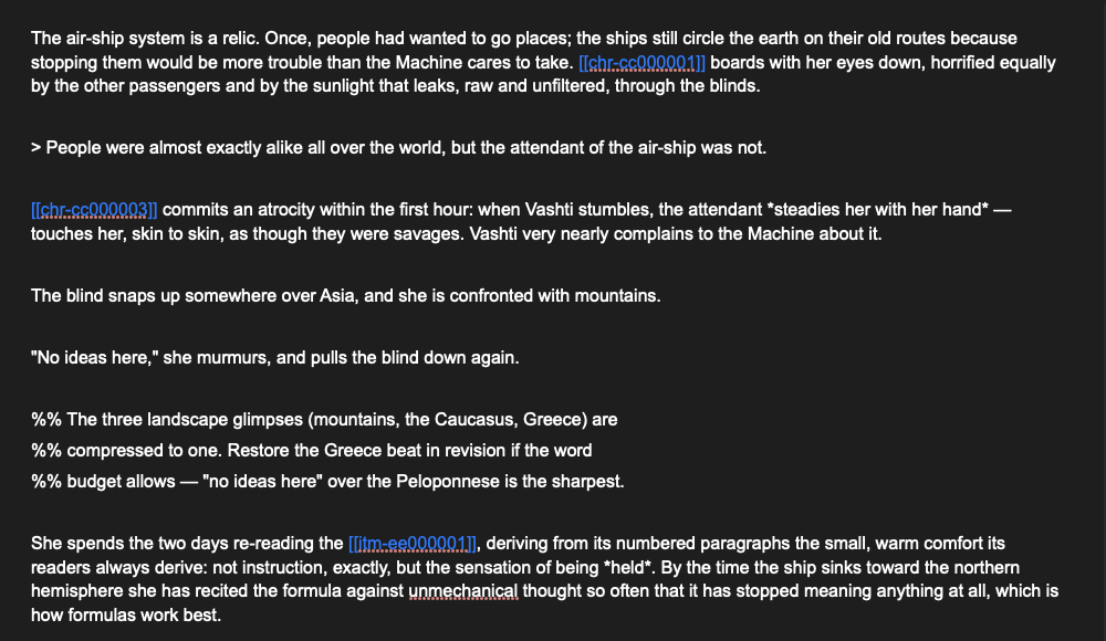 Raw markdown mode: no styling, links shown as their underlying tokens