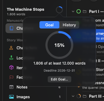 The goal popover: progress, target, deadline
