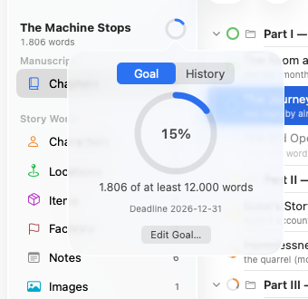 The goal popover: progress, target, deadline