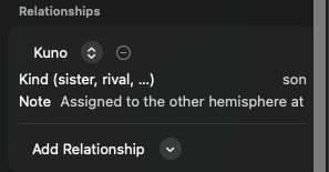 The Relationships section with a mother–son relationship