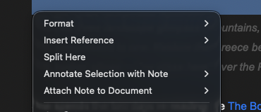 The editor's right-click menu with Split Here