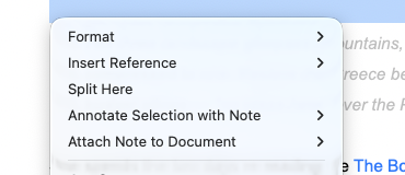 The editor's right-click menu with Split Here